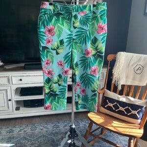 Chico's Mint Tropical Print Crop Pants